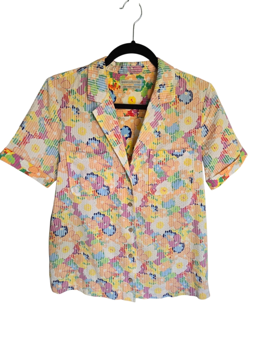 Urban Outfitters Jupiter Floral Shirt Medium Pastel Seersucker Cotton Top
